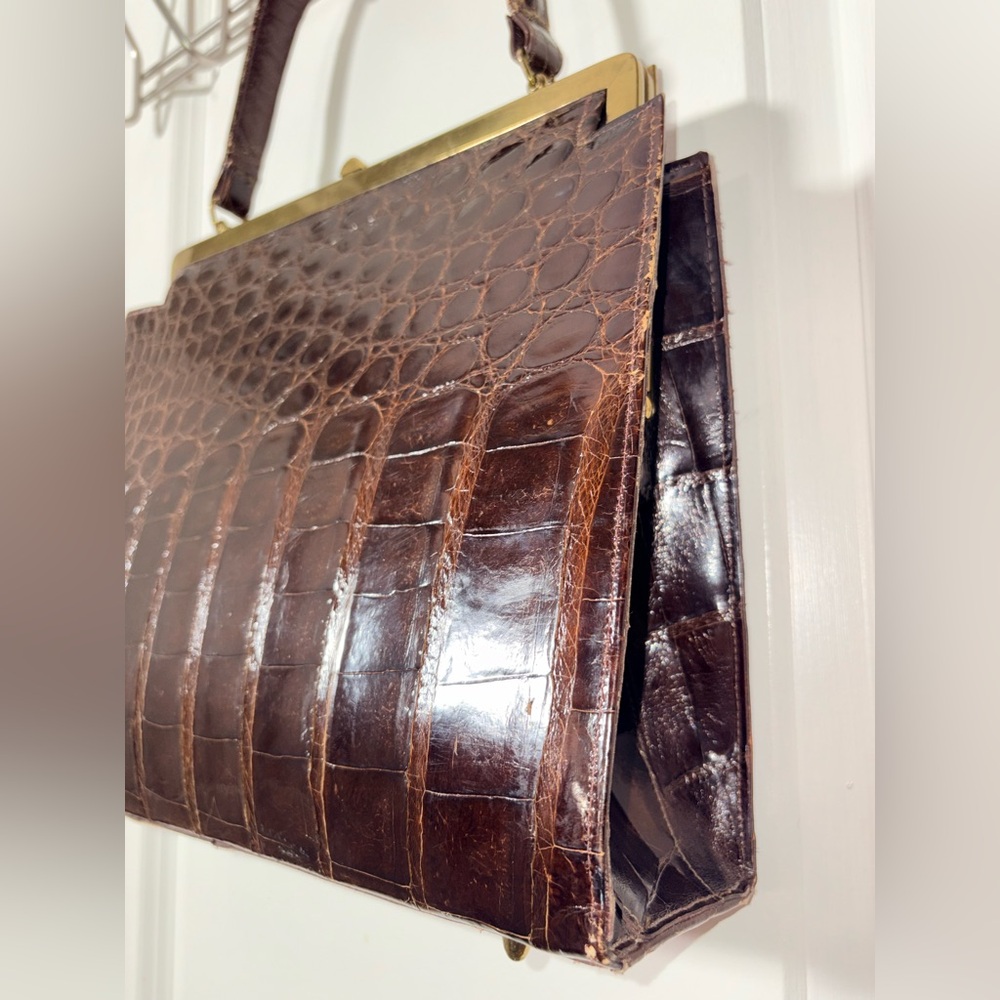 Vintage Vassar Genuine Alligator Satchel Handbag Brown - Picture 7 of 16